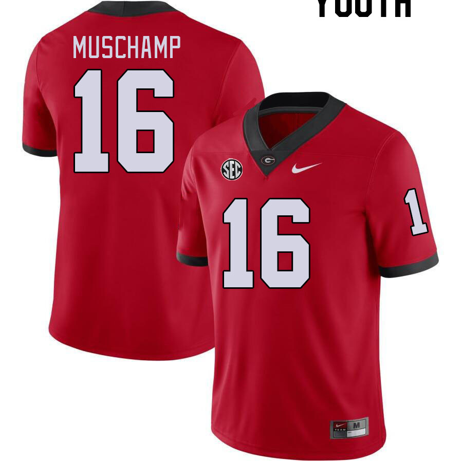 Georgia Bulldogs Youth Jackson Muschamp #16 Red Stitched College UGA Football Jersey 23YC016NF